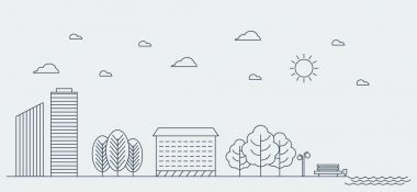 Düz çizgi tasarım grafik görüntü kavramı kentsel peyzaj. Vektör çizim