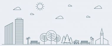 Düz çizgi tasarım grafik görüntü kavramı kentsel peyzaj. Vektör çizim