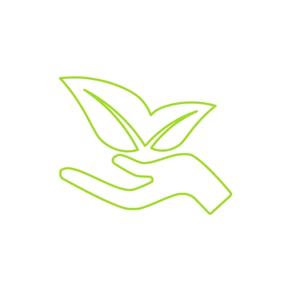 Экологическая икона. Человеческая рука выращивает зеленые листья . — стоковый вектор