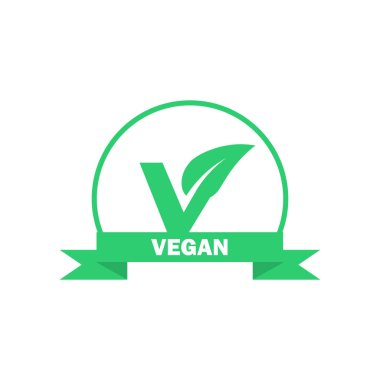 Vegan etiket. Yeşil Gıda Vejetaryen simgesi. Vektör etiket