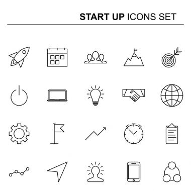 Başlatma ve iş hattı Icons set. Vektör tasarımı