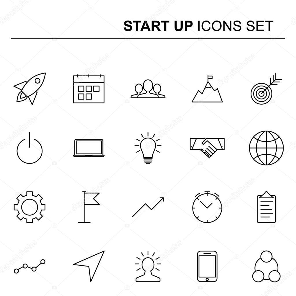 Startup and business line icons set. Elements collection for your design. Vector pictograms.