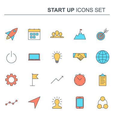 Başlatma ve iş hattı Icons set. Vektör tasarımı