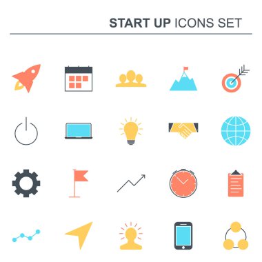 Başlatma ve iş Icons set. Vektör tasarımı
