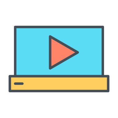 Oyun düğme ince çizgi simgesine sahip dizüstü bilgisayarı. Vektör piktogram