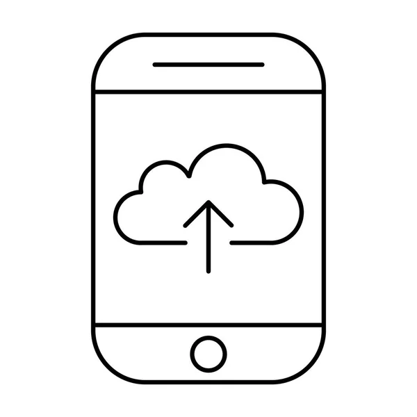 Przesyłanie do przechowywania danych w chmurze za pomocą smartfonu. Mobilny internet. Telefon wektor piktogram — Wektor stockowy