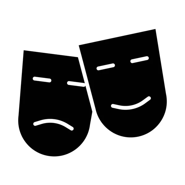 Comédia e tragédia teatro máscaras ícone silhueta. Ilustração vetorial — Vetor de Stock