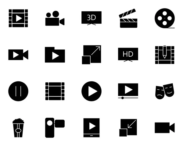 Video Silhouette Icons gesetzt. Vektor-Piktogramme — Stockvektor