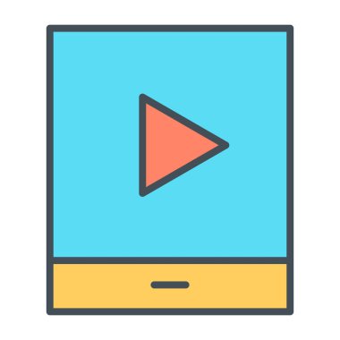 Oyun düğme ince çizgi simgesi ile tablet. Vektör piktogram