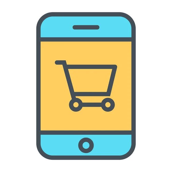 Smartphone with Shopping Cart Pixel Perfect Vector Thin Line Icon 48x48. Simple Minimal Pictogram — Stock Vector