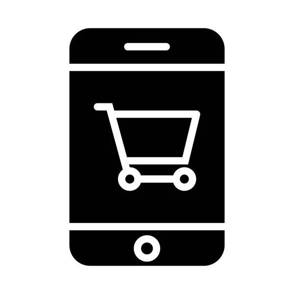 Smartphone com carrinho de compras Pixel Perfect Vector Silhouette Icon 48x48. Pictograma mínimo simples —  Vetores de Stock