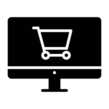 Online alışveriş piksel mükemmel vektör siluet simge 48 x 48. Basit en az piktogram