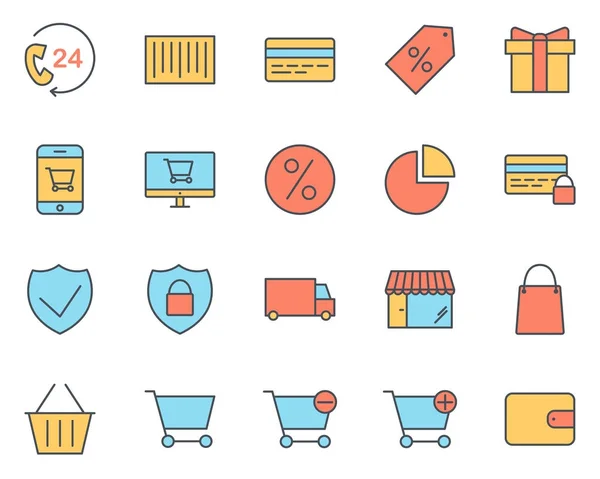 Shopping Thin Line Icons gesetzt. Vektor-Piktogramme — Stockvektor