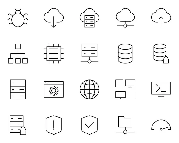 Hosting Line Icons Set. Vettore Semplice Minimo 96x96 Pittogrammi — Vettoriale Stock