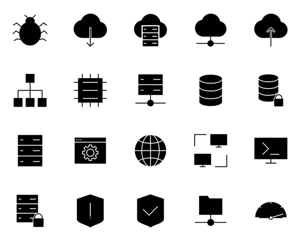 Hosting-Symbole gesetzt. Vektor einfach minimal 96x96 Piktogramme — Stockvektor