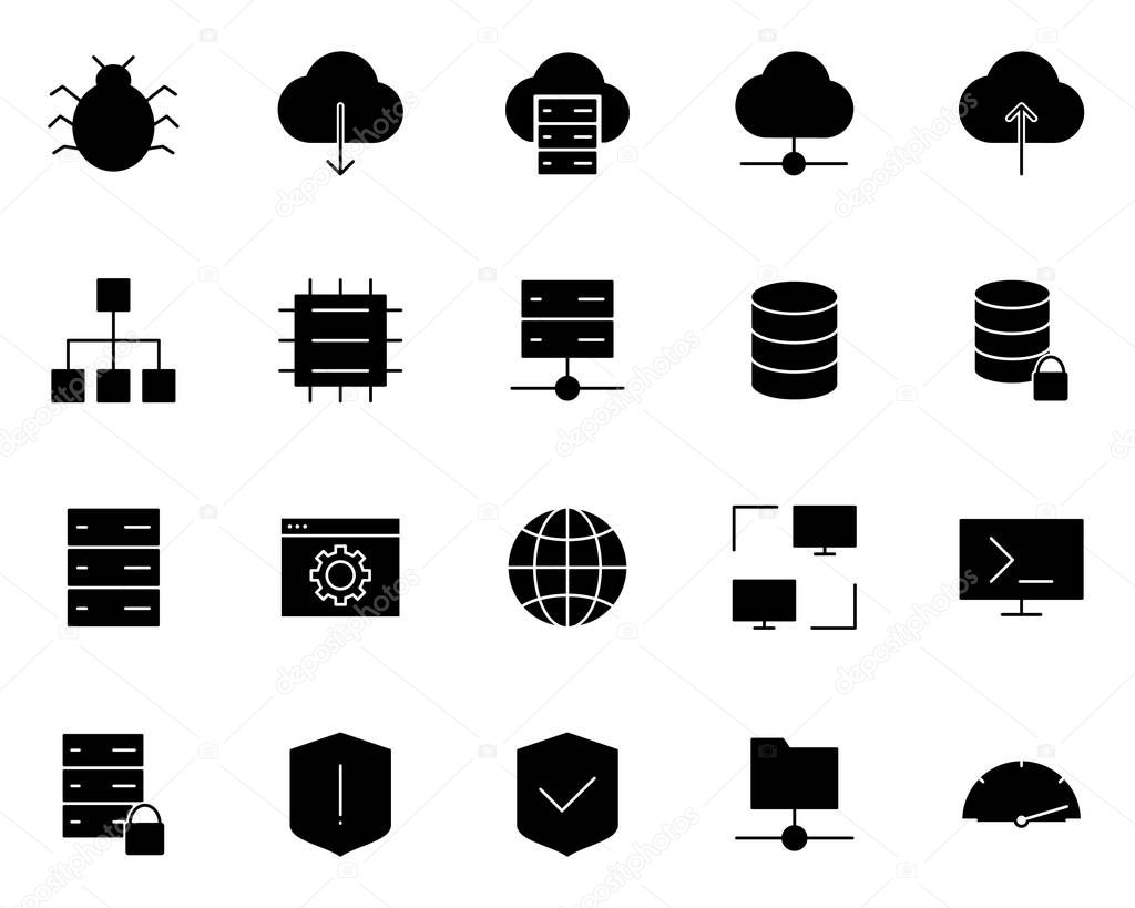 Hosting Icons Set. Vector Simple Minimal 96x96 Pictograms