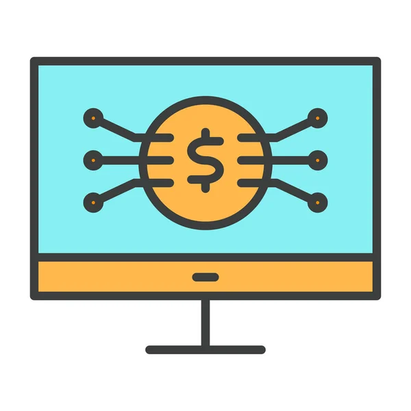 Símbolo de dinheiro no ícone da linha de tela do computador. Vetor Simples Minimal 96x96 Pictograma — Vetor de Stock