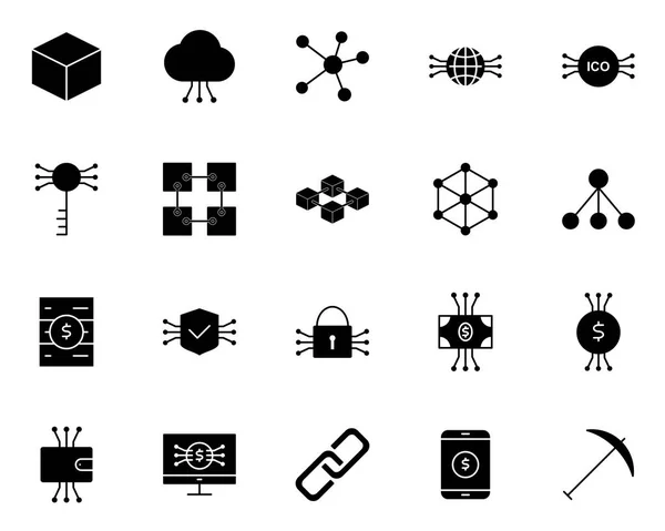 Blockchain, conjunto de iconos criptomoneda. Pictogramas simples del mínimo 96x96 del vector — Archivo Imágenes Vectoriales