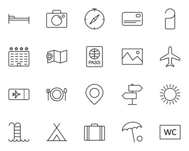 Seyahat hattı simgeler kümesi. Vektör basit en az 96 x 96 piktogram