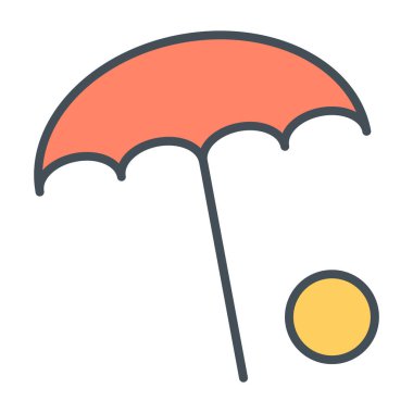 Plaj şemsiyesi ile topu satırı simgesi. Vektör basit en az 96 x 96 piktogram