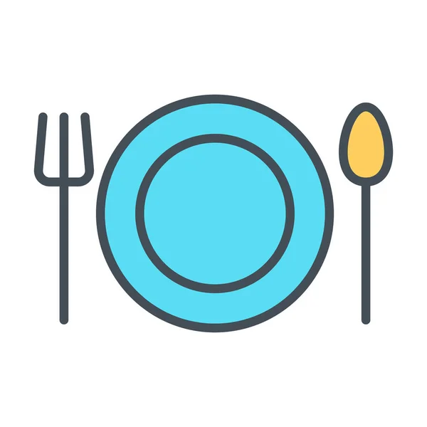 Placă, furculiță și lingură linie Icon. Restaurant Vector Simplu Minimal 96x96 Pictogramă. Semn de tacâmuri — Vector de stoc