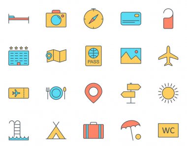 Seyahat hattı simgeler kümesi. Vektör basit en az 96 x 96 piktogram