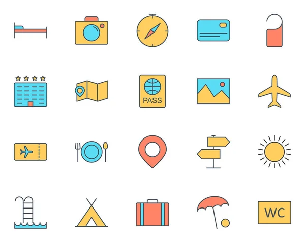 Travel line Icons gesetzt. Vektor einfach minimal 96x96 Piktogramm — Stockvektor