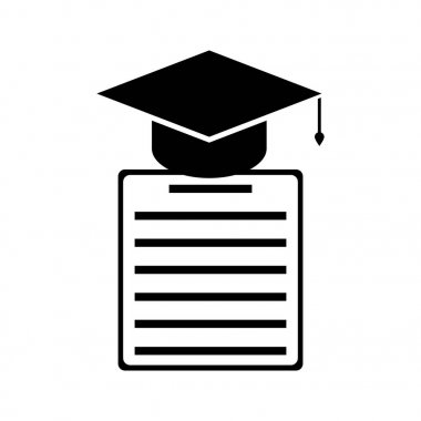 Mezuniyet kep ve Diploma siyah simgesi. Vektör çizim