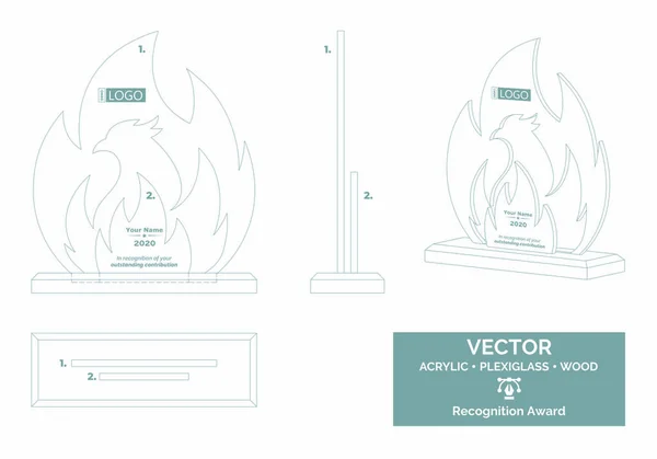 Abstract Phoenix Bird Trophy Vector Template Business Trophy Distinction Award — Stock Vector
