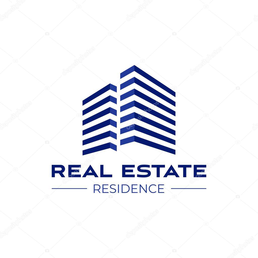Real estate logo design template, Perspective view of buildings, Residence logo, Construction logo