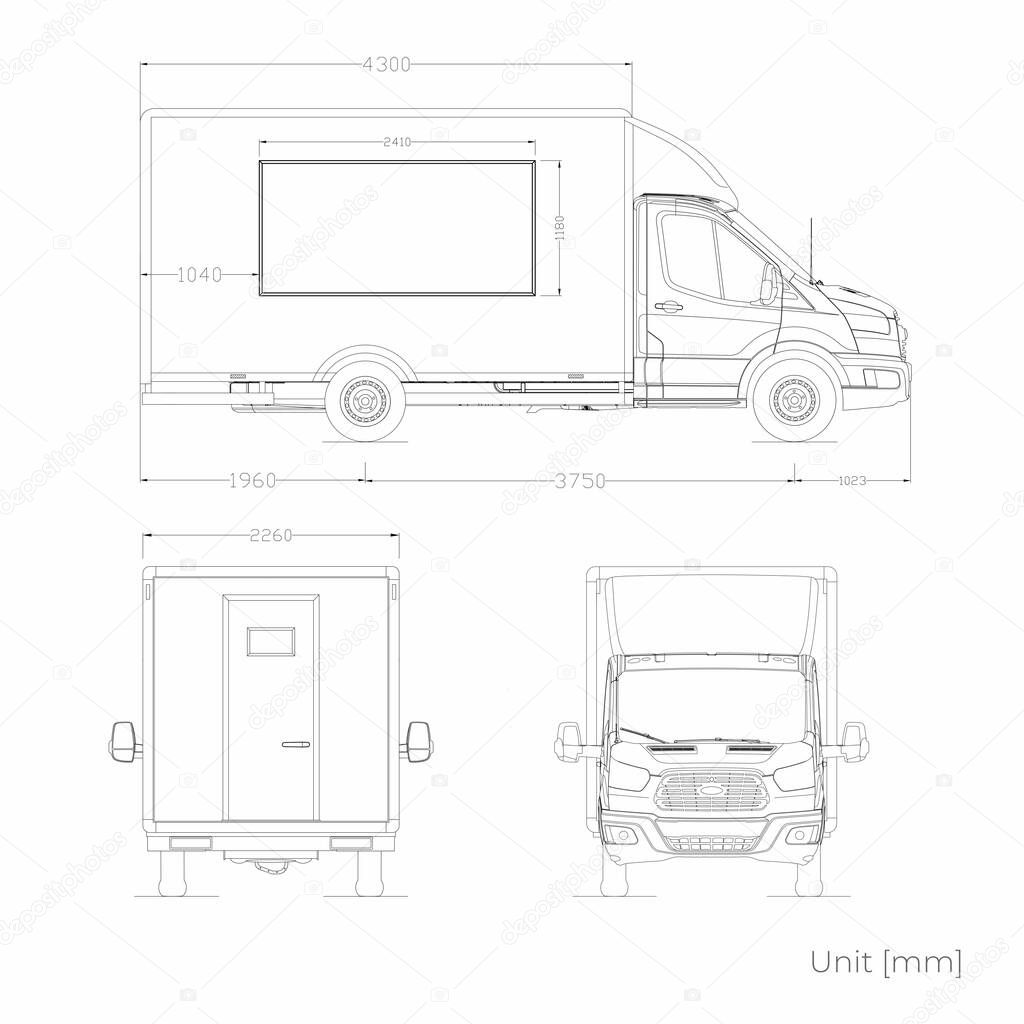 Food truck vector template for car branding and advertising, Delivery truck empty template, Blank commercial food truck, 