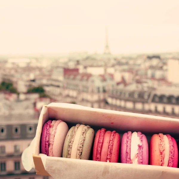 Macarons français et Paris Skyline — Photo