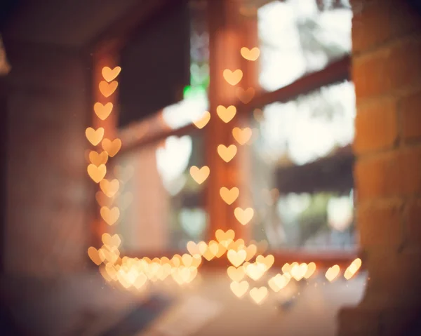 Cafe window with hearts — Stock Photo, Image