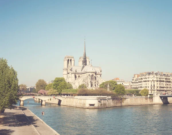 Cattedrale di Notre Dame e fiume Senna — Foto Stock
