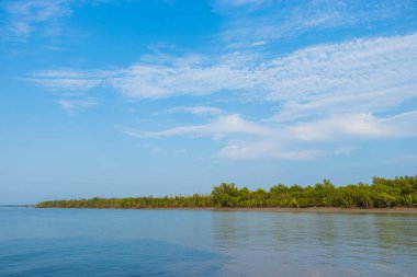 Nehir ve gökyüzü manzaralı bir manzara.