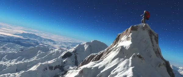 Альпинист на снежной вершине — стоковое фото
