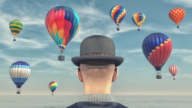 Bir sıcak hava balonları bakan adam 