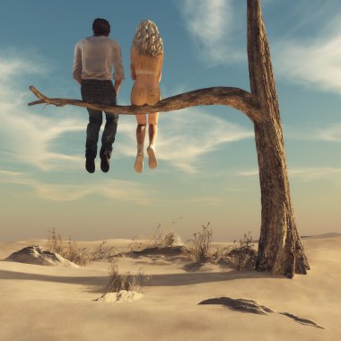 Genç çift birlikte oturuyor.