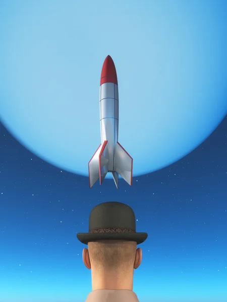 Man and a rocket launching — Stock Photo, Image