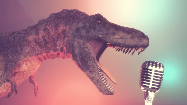 Dinosaurie sjungande toa gamla mikrofon — Stockfoto