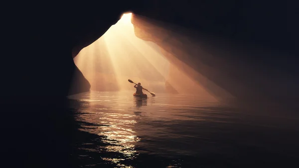 Каякер на плаву в пещере . — стоковое фото