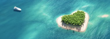 boat and  heartshaped island. clipart