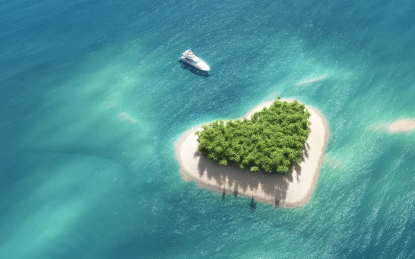 Tekne çapa heartshaped Adası'na — Stok fotoğraf