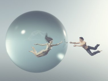 Kadın yüzen bir baloncuk içinde 