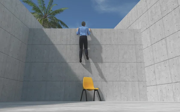 Uomo arrampicata su una parete di cemento — Foto Stock
