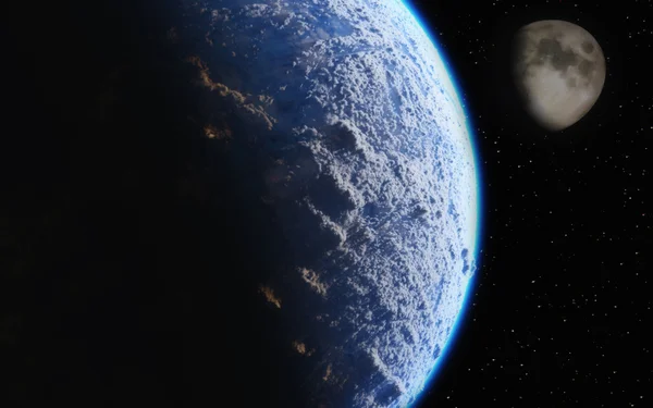 Jorden och månen från spac — Stockfoto