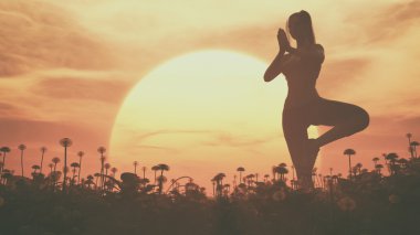 yoga yaparken bir kız silüeti 