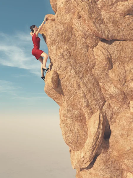 Giovani donne in abito rosso e tacchi alti climber — Foto Stock