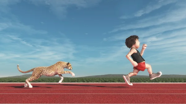 Cheetah goni człowieka — Zdjęcie stockowe
