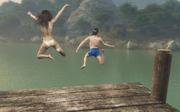 Los adolescentes saltando — Foto de Stock